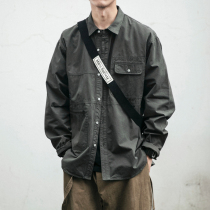 Work shirt men long sleeve spring and autumn thick loose shirt Korean version of trend handsome lapel top casual coat tide