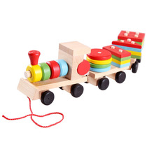 Wooden three-section small train disassembly and assembly combination shape building block drag nut car childrens educational toys 1-3-6 years old