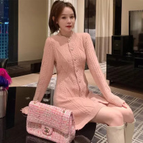 2021 autumn and winter long sleeve small fragrant style high sense knitted dress female celebrity goddess fan twist sweater sweater skirt
