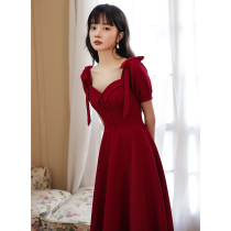 Toast to the bride Summer can normally be worn with a small child engagement dress Dress Wine Red dress Dress Woman slim back door