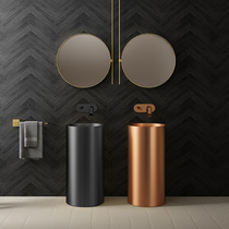 Mosen High Nordic black cylindrical stainless steel column washbasin hotel sink basin integrated floor standing