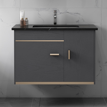 Solid wood wall-type wash basin cabinet bathroom modern simple rock board integrated wash table small household face wash pool