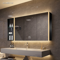 Space aluminum smart bathroom mirror cabinet wall-mounted toilet waterproof mirror box black bathroom mirror storage integrated Cabinet