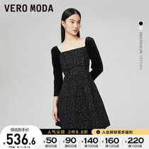 Vero Moda dress Fall Winter 2022 new style sweet square neck cropped sleeve panels) 32237C044 ▲