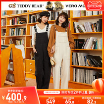 Vero Moda2021 autumn and winter new teddy bear joint academic style print pocket denim backpack pants women