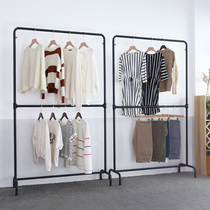 Double bedroom hangers household hangers drying simple double pole coat rack jk uniform grid skirt shelf