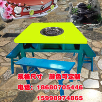 Commercial solid wood hot pot table customized string hot pot restaurant special table and chair solid wood hot pot induction cooker integrated string table