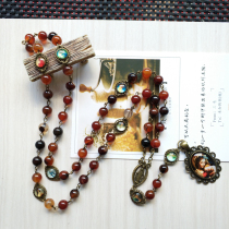 Europe and the United States hot-selling retro agate stone Catholic jewelry Virgin seven bitter Rosary Unisex rosary all-match necklace