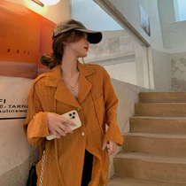 Hong Kong retro chic pleated long-sleeved sunscreen shirt womens design sense niche thin shirt jacket spring and autumn top