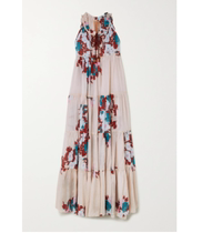2021 YVONNE S Layered Flower Print Cotton Bari Yarn Overlength Dress
