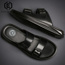 ESSONIO Summer slippers mens new beach shoes driving advanced genuine leather men sandals Dual-use cool tugs