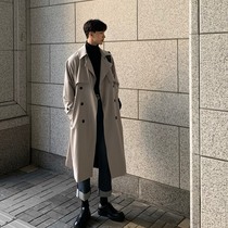 Trench coat mens long English style double-breasted spring and autumn coat Korean version of the trend loose winter thick coat hy