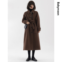 Babymoon 21aw North Autumn Welsh woolen blend lapel band trim long coat autumn and winter