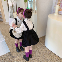 2021 Autumn New Korean girl pumpkin skirt childrens foreign style skirt cotton lantern belt skirt childrens skirt foreign gas