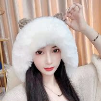 Hat female padded velvet rabbit hair autumn and winter Joker Korean version outdoor warm ski knitted ear protection Lei Feng wool hat