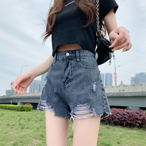 Denim shorts womens 2021 summer thin section small man high waist loose thin wide legs net red hole hot pants tide
