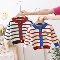 Baby Sweaters Jacket Autumn Clothing New Childrens Knitted Sweatshirt Boy Spring Autumn Season Open Jersey Striped Sweatshirt Ocean Wave
