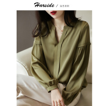 HARSIDE shirt womens 2021 new summer and autumn V-neck solid color simple retro lantern sleeve temperament top women