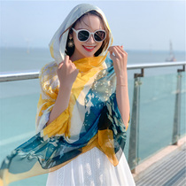 Shawl outside the summer thin moire yarn sunscreen silk scarf Gauze travel holiday womens scarf seaside beach towel