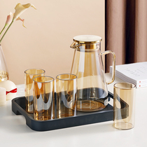 Nordic glass cold water pot Cold plain water cup set High temperature explosion-proof household large capacity tea pot tie pot