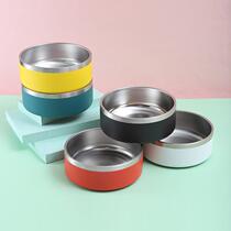 Cross border 32oz64oz stainless steel dog basin large capacity double layer pet bowl anti-slip and tumble round dog food bowl wholesale