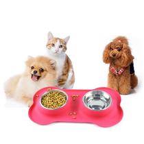 Amazon Exploits Silicone Gel Pet Bowl Stainless Steel Double Bowl FOLD PORTABLE DOG BOWL EAT AND DRINK DOUBLE-PURPOSE FEEDING BOWL