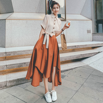 MAJE KARA French retro fake two-piece dress female summer 2021 new temperament age reduction irregular long skirt