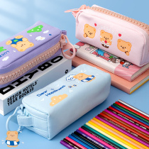 2021 new large zipper popular canvas pencil bag for girls simple ins wind net red small fairy large capacity pencil box for primary school boys stationery bag for junior high school girls with cute girl heart