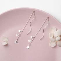 S925 Pure Silver Super Fairy earrings Flow Su Stars Earrings Long-ear chain Japan-ROK Temperament Ear Pendant with Thin Earrings