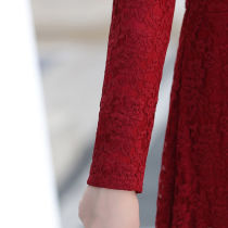2021 new mother spring and autumn dress middle-aged women high-grade lace skirt wedding long-sleeved thin medium-long section