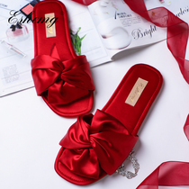 Eshemg Wedding Slippers Festive Red Wedding Morning Gown Slippers Wedding Bow Slippers Bride Slippers Bridesmaids