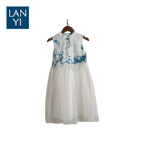 Blue Dye Dress Girl Princess Dresses Princess Dresses Dresses Yunnan Great Deal White People Handmade with Dyed Grass Wood Dyed dresses Children