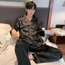 Spring and autumn new mens premium ice silk long-sleeved pajamas summer thin plus size homewear can be worn outside