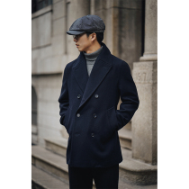 Classic retro pea coat woolen coat autumn and winter double-breasted slim fit thickened woolen woolen coat mens 740