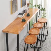 Balcony bar table by window modern bar integrated home wall solid wood long table High and Low feet table and chairs