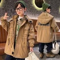 Boy plus velvet jacket medium length 2021 foreign-style children thickened winter windbreaker mid-child autumn winter Parker suit