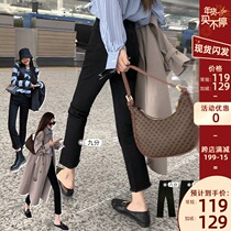 Black high-waisted and velvet jeans women slim and high slim nine-point pants Joker elastic tight pencil pants