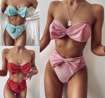 2020 Summer explosive temperament three-dimensional bow swimsuit bikini ladies with chest pad split swimming clothing