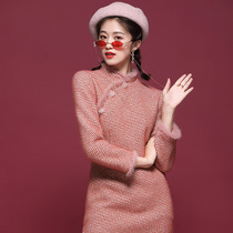 Chinese New Year cheongsam winter 2021 new womens retro Chinese style Young long sleeve thickened improved dress