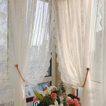 Free Punching Magic Sticker Mounting Method Lace Curtain Window Veil White Yarn Curtain Floating Window Living-room Bedroom Balcony Partition Curtain