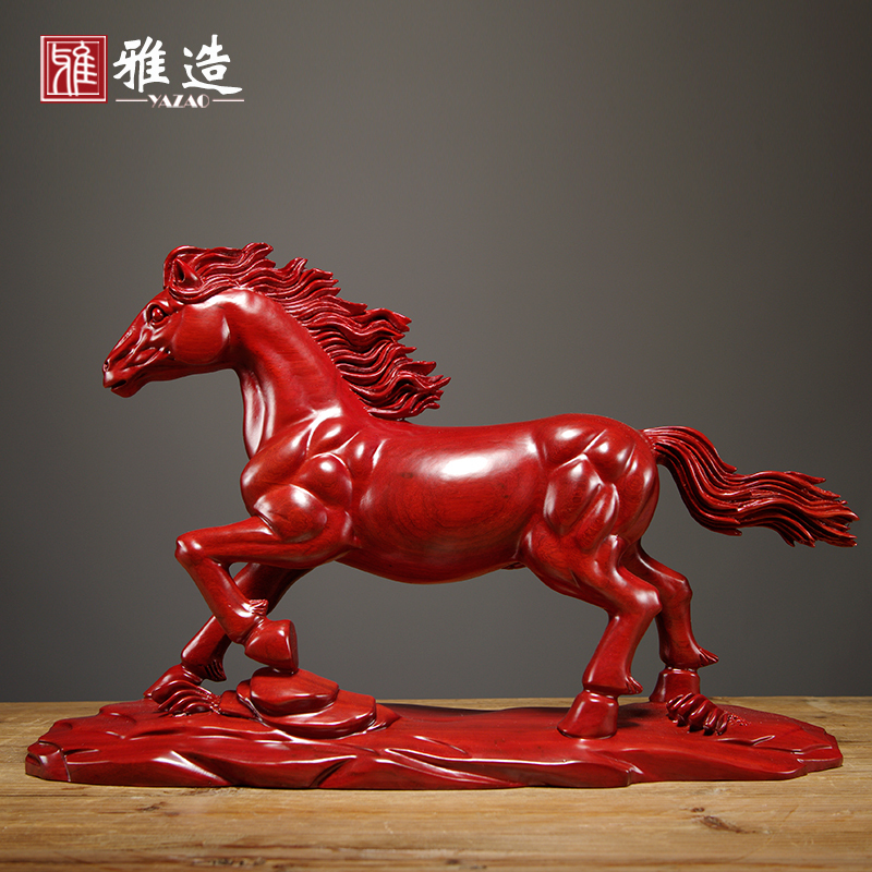Red Pear Wood Carving Horse Decorating Red Wood Crafts from Solid Wood Horse to Successful Living Room Office