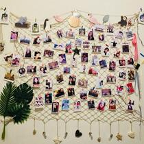 Grid photo wall fishing net decoration background wall photo frame creative hanging wall hemp rope clip kindergarten ring creation cloth