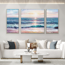 Modern light luxury living room decoration painting Sunrise pure hand-painted oil painting sofa background wall triple painting restaurant landscape hanging painting