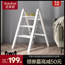 Gemiju ladder home folding telescopic indoor multifunctional herringbone ladder aluminum alloy thickened three-step ladder bench horse stool