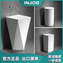 No faucet hole column basin ceramic balcony wash basin vertical column washbasin integrated hotel basin floor standing