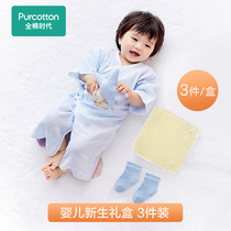 All cotton age newborn baby clothes spring and autumn thin gauze baby kungowns and gowns socks handkerchief gift box