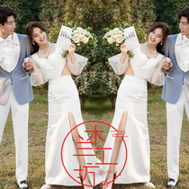 Light wedding Super fairy French forest travel simple white thin tail sexy retro location photo dress