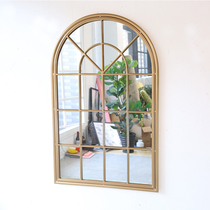 Nordic simple wall-mounted mirror Wall-mounted mirror False window arc mirror Wall decoration Entrance Living room mirror Small apartment modern