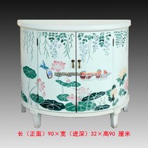 Yangzhou lacquer carving network neoclassical lacquer art home decoration lacquer white lotus pond mandarin duck semicircular entrance cabinet customization
