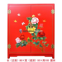  Yangzhou lacquerware manufacturers neoclassical lacquer art home decoration red ground painted flowers and birds double-door decorative shoe cabinet customization